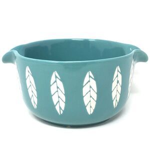 MCM Stoneware Lotus Bowl VTG Turquoise Double Spout Pour 3x5 Gravy Sauce